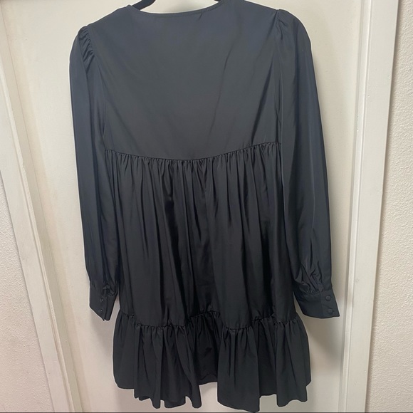 ZARA Black Mini Tie Front Ruffle Mini Dress - Picture 8 of 10